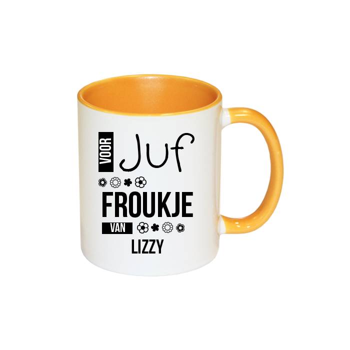 Voor Juf Mok Met Naam Geel huismerk kopen in de aanbieding