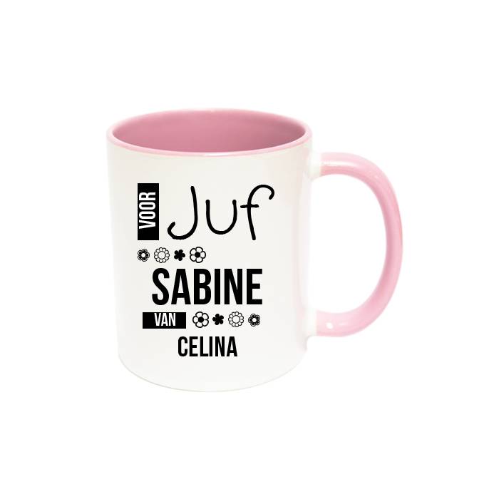 Voor Juf Mok Met Naam Roze huismerk kopen in de aanbieding