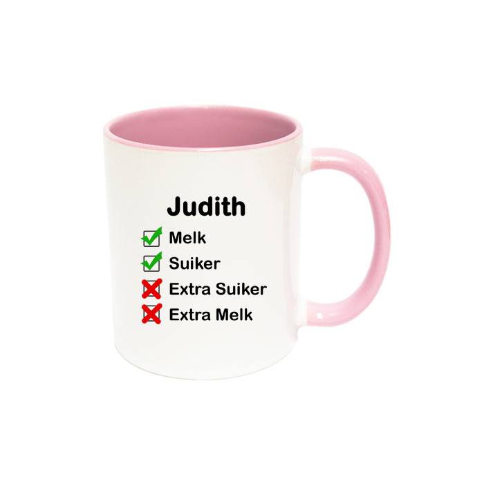 Mok Met Naam Checklist Roze huismerk kopen in de aanbieding