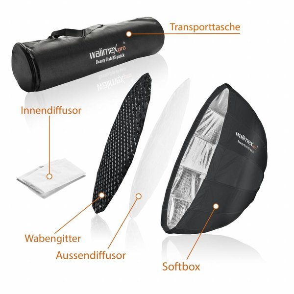 Walimex Pro SL Beauty Dish Softbox QA85cm |  Für verschiedene marken