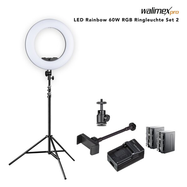 Walimex Pro LED Rainbow 60W RGBW Ring light Set 2