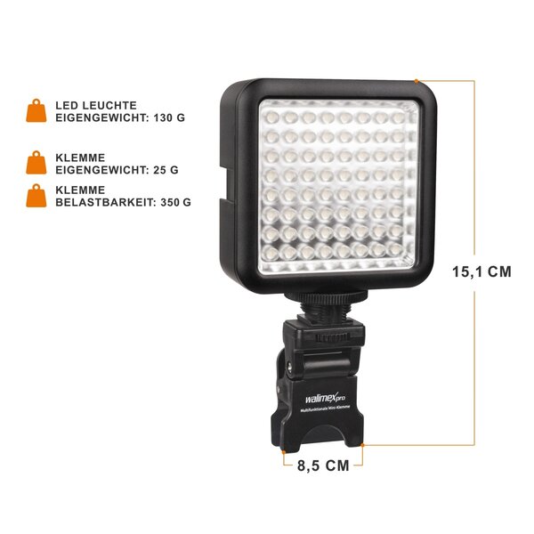 Walimex Pro LED Licht 64 met mini klem