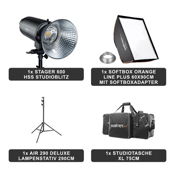 Walimex Pro Studio Lighting Stager 600 HSS Set Single