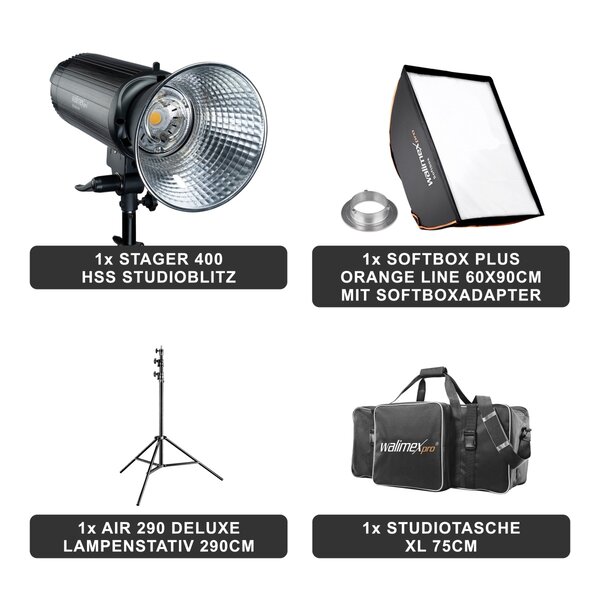 Walimex Pro Studio Lighting Stager 400 HSS Set Single