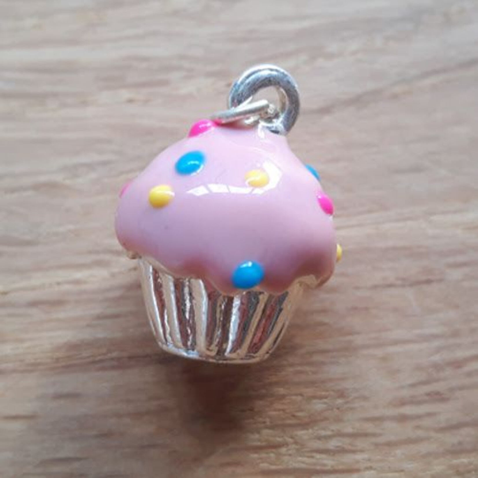 Cupcakebedel verzilverd roze (1x)