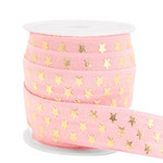 Elastisch lint Ibiza roze gouden sterren15 mm (p/10 cm)