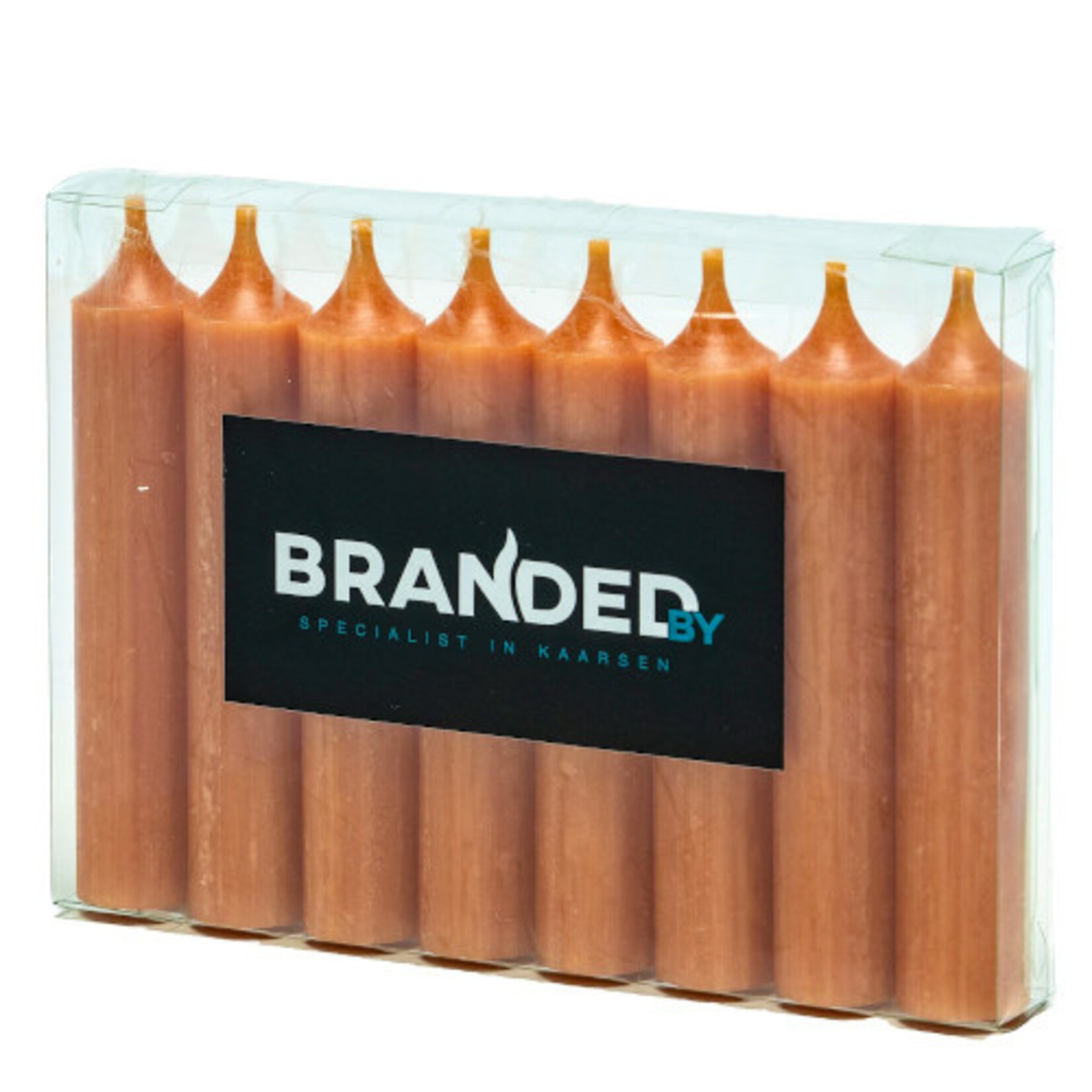 Branded by Korte kaarsjes cognac oranje