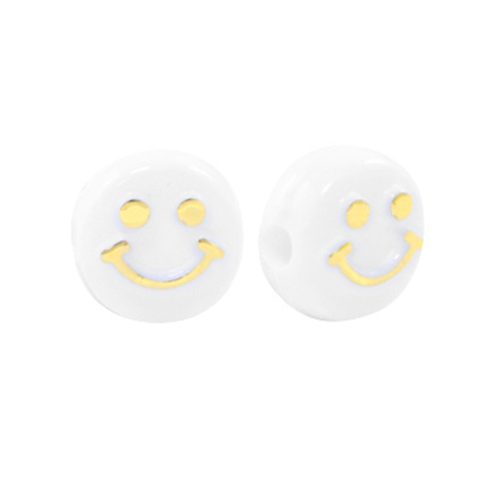 Letterkraal smiley wit met goud 10 mm (10x)