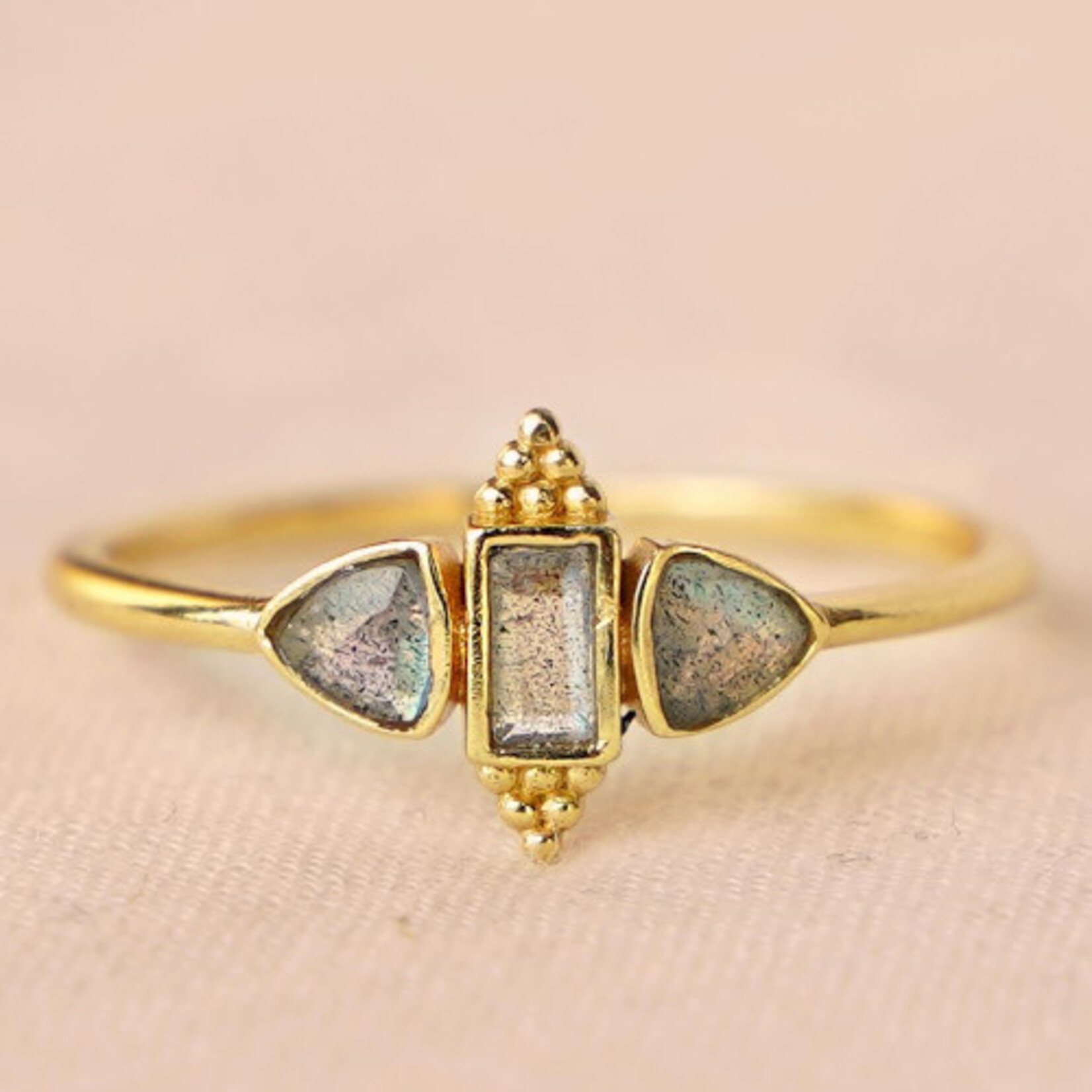 Muja Juma Ring verguld sterling zilver Labradoriet en smokey Quartz