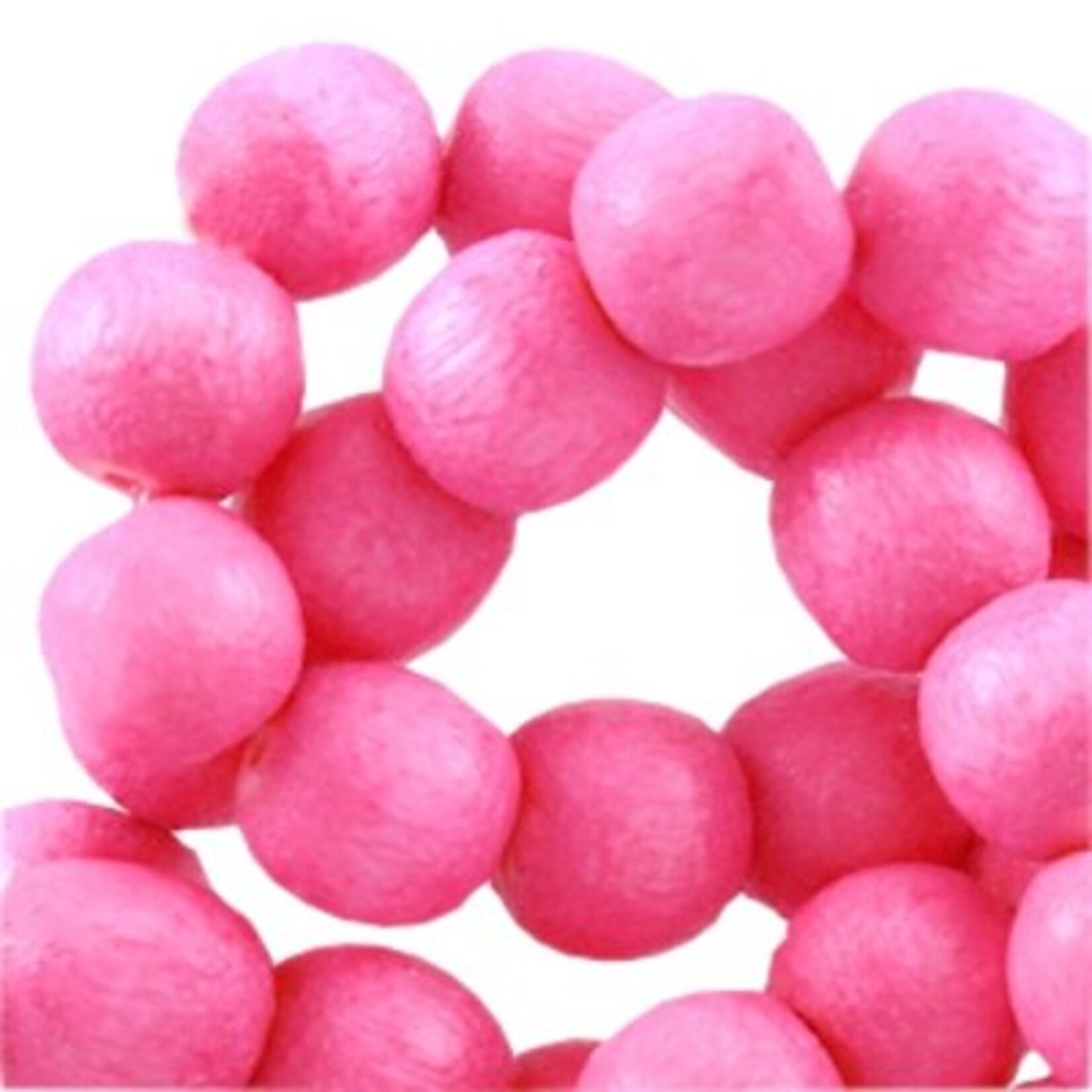 Houten kraal rond neon roze 8mm (19x)