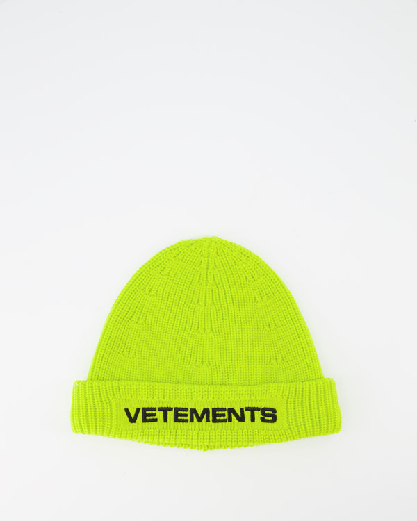 Embroidered-logo ribbed beanie geel