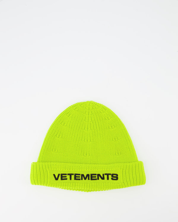 Embroidered-logo ribbed beanie yellow