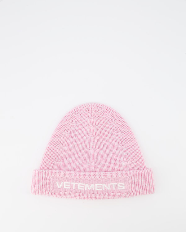 Embroidered-logo ribbed beanie pink