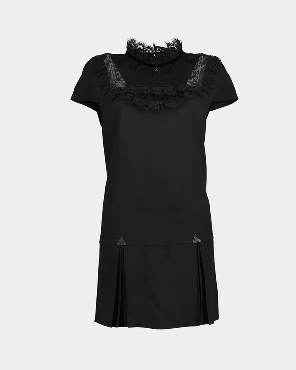 Lace Bib Mini Dress Zwart