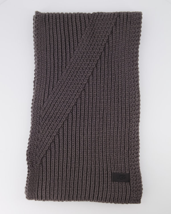 Knit Diagonal Ribbed Scarf Grey