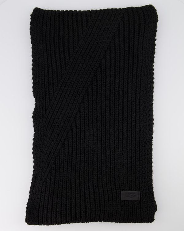 Knit Diagonal Ribbed Scarf Black