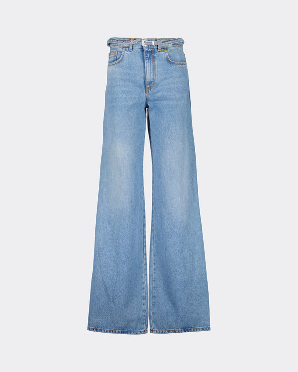 Embroidered Logo Belted Jeans Blue