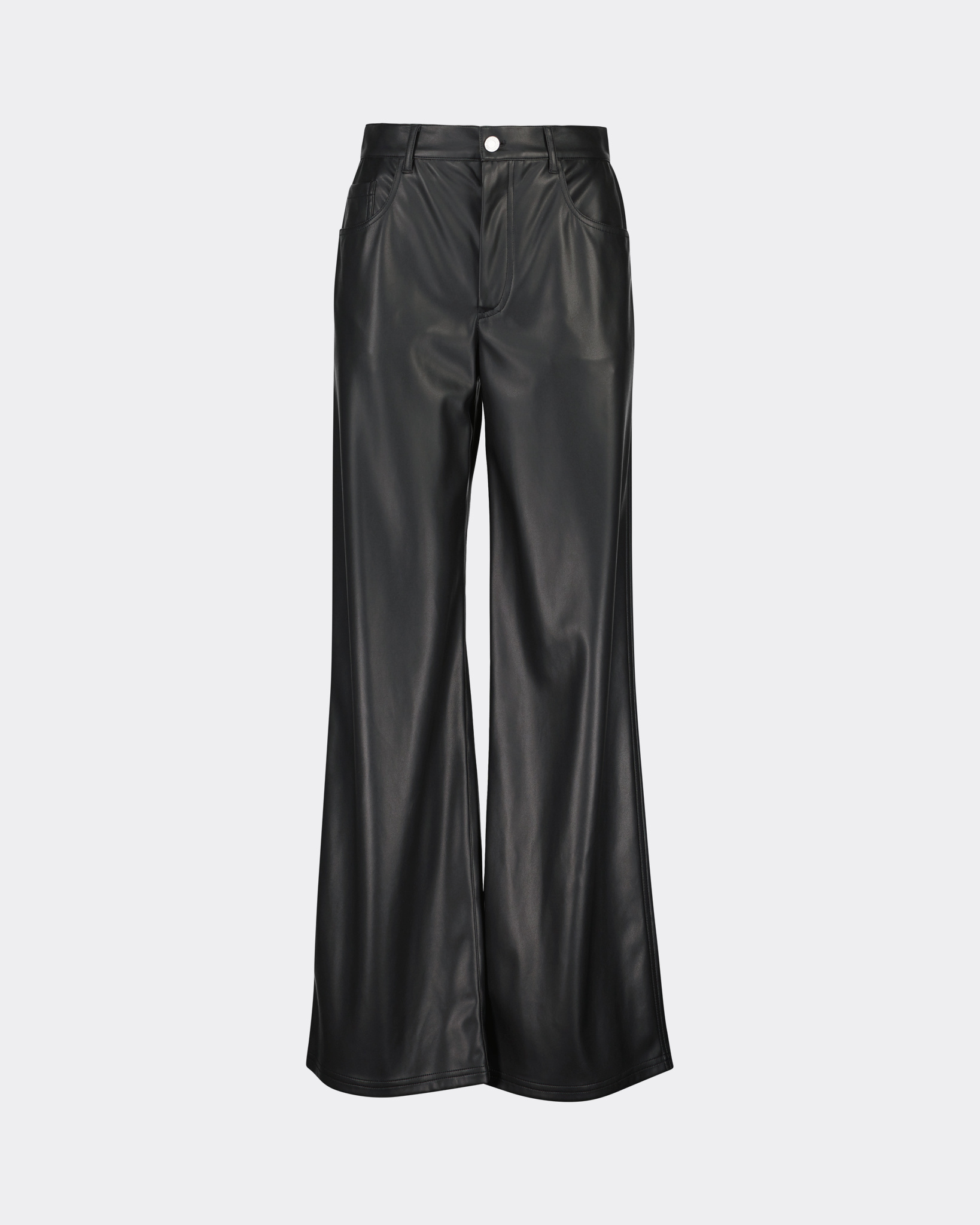 Leather Wide Leg Trousers - Black