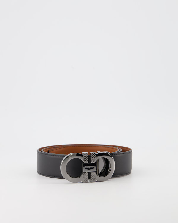 Reversible and Adjustable logo Silver Belt Beige/Schwarz