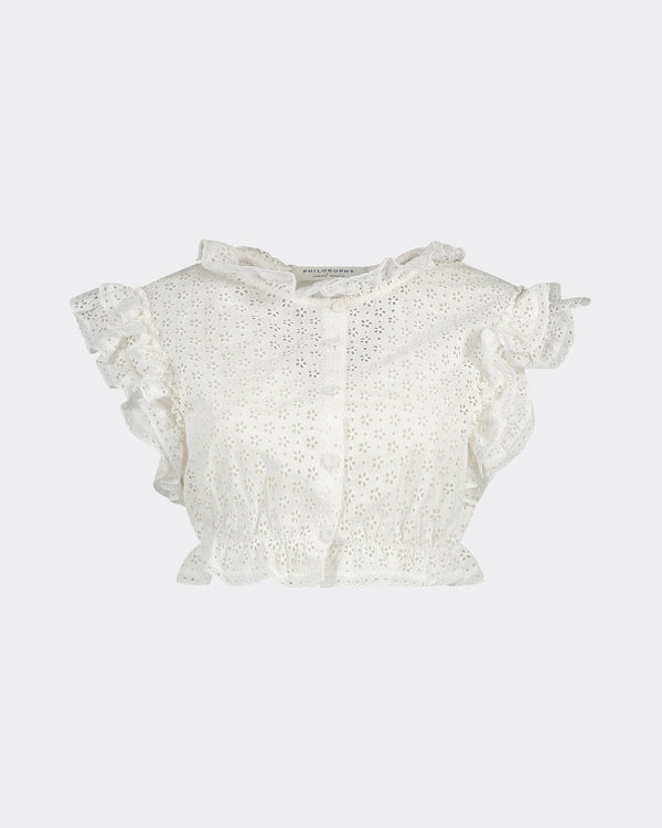 Embroidered Ruffles Crop Top White