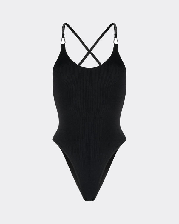 Glitter Carabiner Swimsuit Schwarz