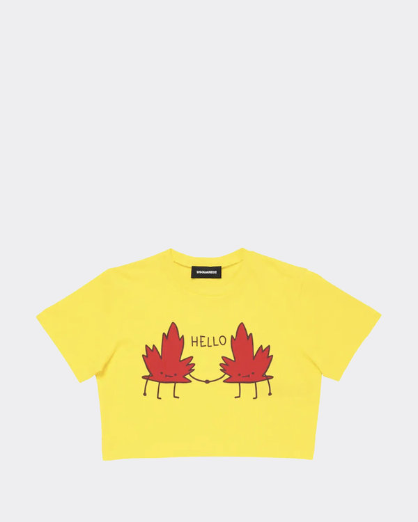 Leaf Cropped Cotton T-Shirt Yellow