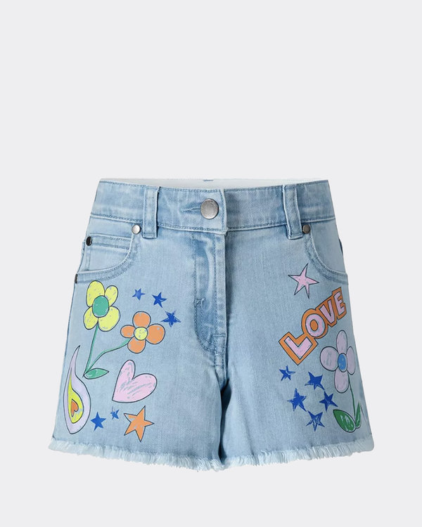 Flower Jeans Shorts L. Blue