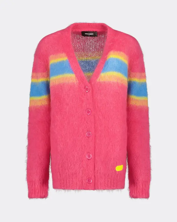 Lohair Cardigan Pullover Multicolor Fuxia Pink