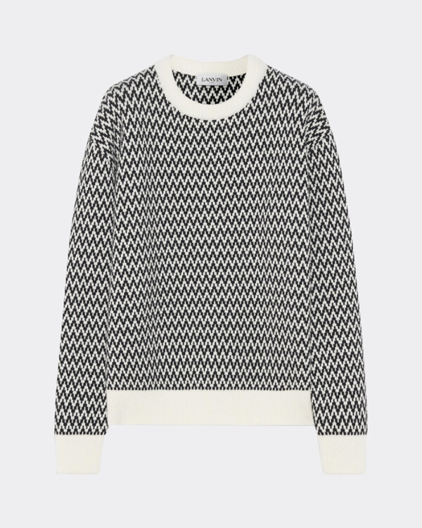 Curb Chevron Knit Crewneck Sweater Schwarz