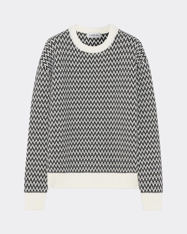 Curb Chevron Knit Crewneck Sweater Zwart