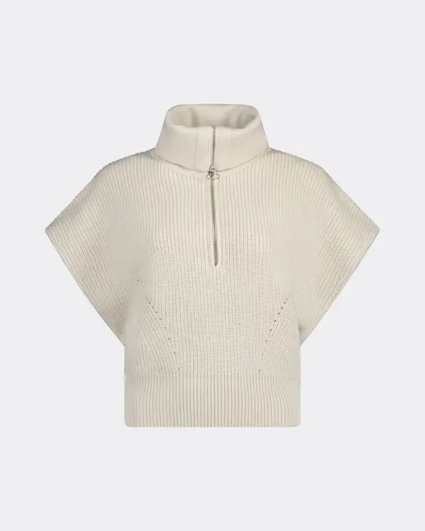 Avona Zippered-Collar Sweater Beige