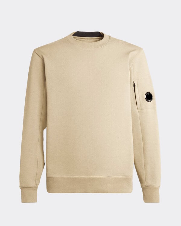 Diagonal Raised Fleece Sweater Crew Neck Beige