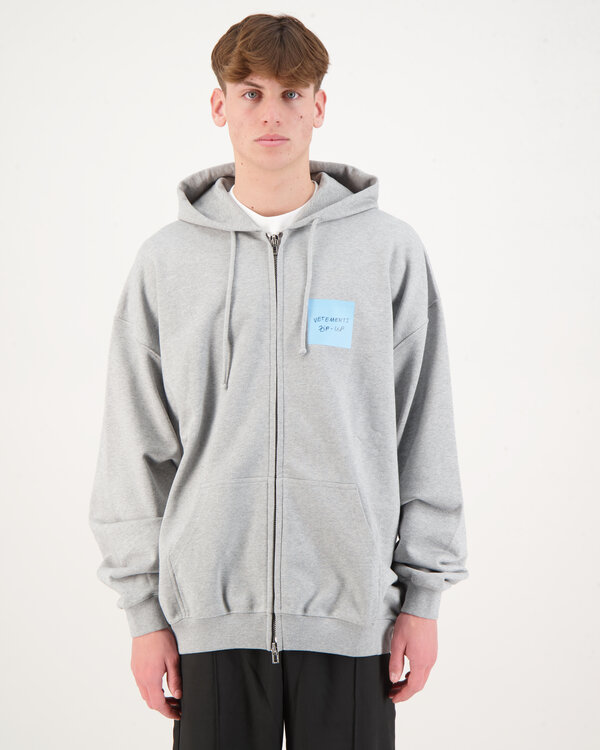 Sticker Logo Zip-Up Hoodie Grey