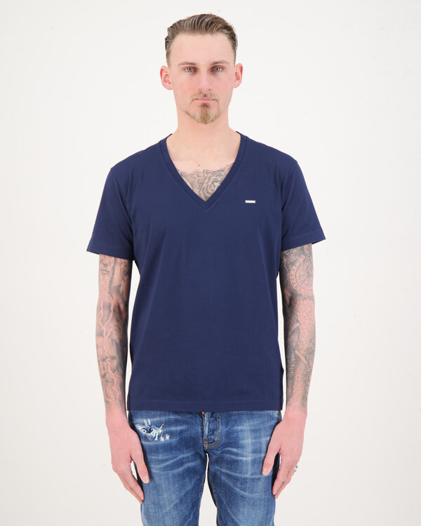 Metallic Logo V-Hals T-Shirt Blau