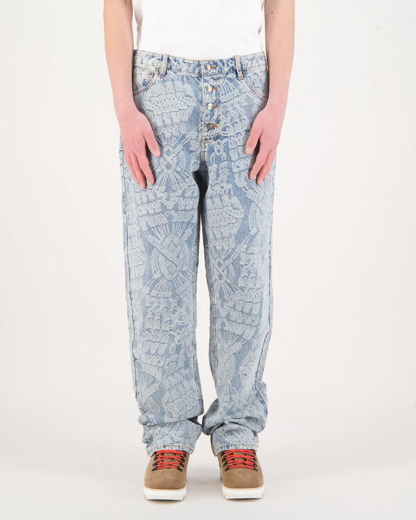 Settle Macrame Denim Pants Hellblau