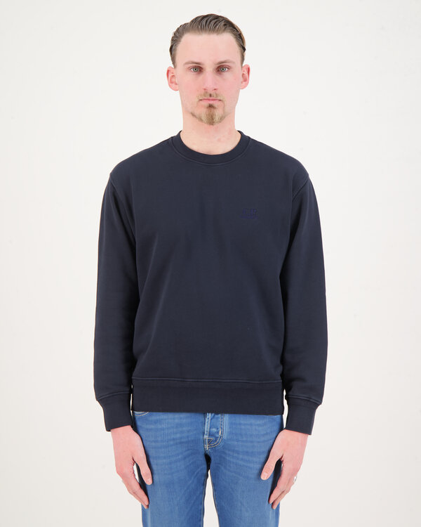 Diagonal Fleece Sweatshirt Crew Neck Navy