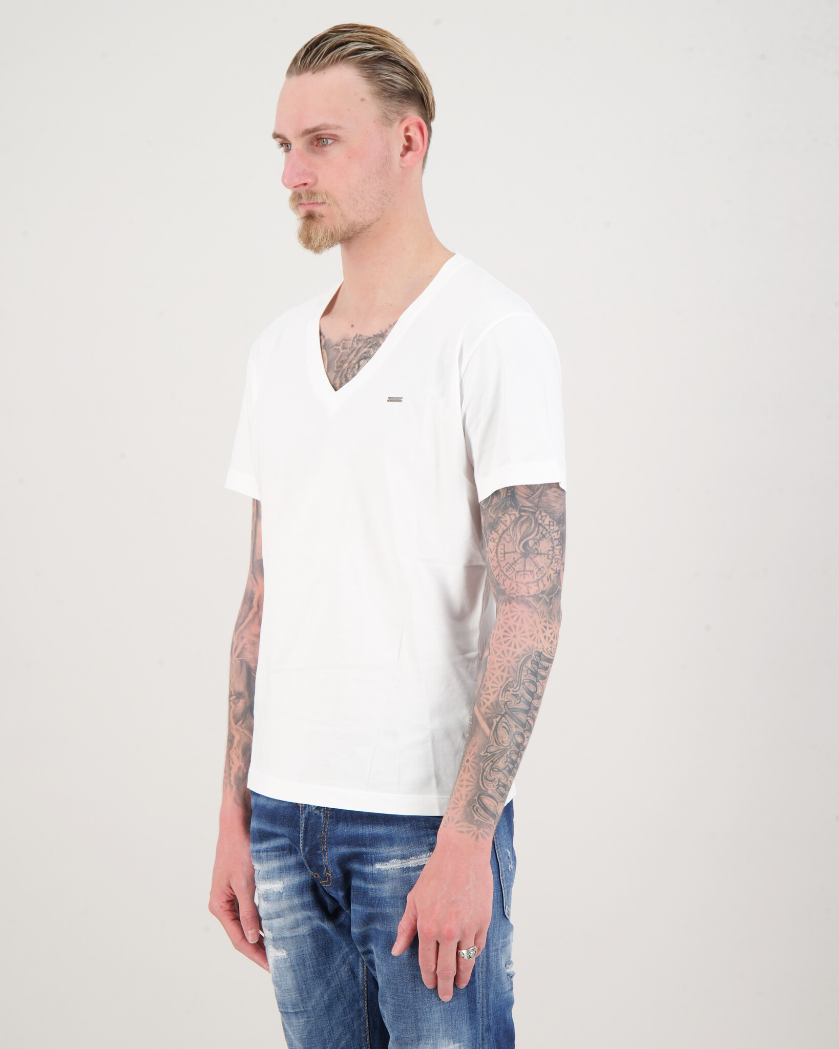 Dsquared2 Metallic Logo V-Hals T-Shirt Wit - Beachim