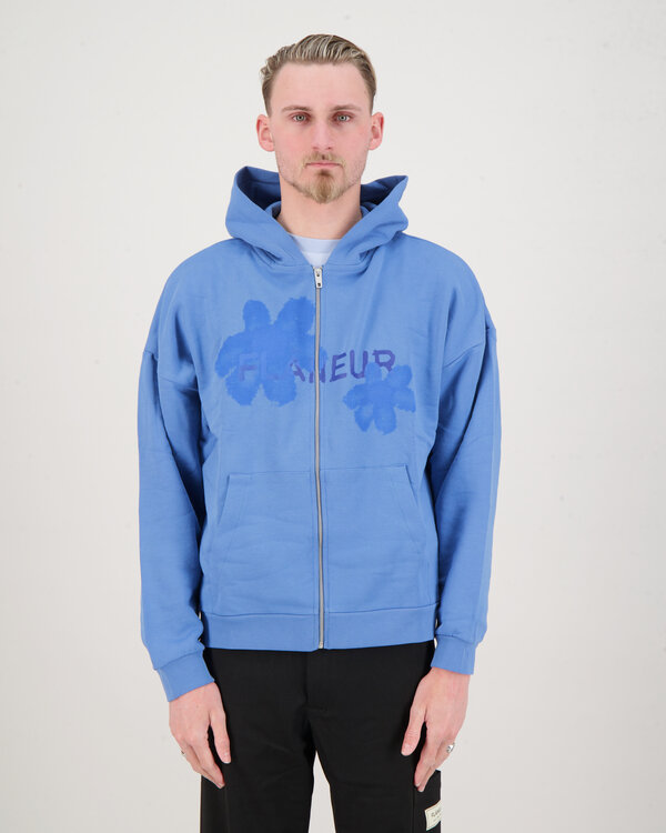 Floral Watercolor Zip-Up Hoodie Blauw