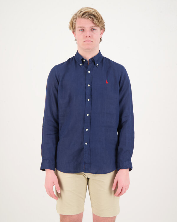 Custom Fit Linnen Shirt Navy