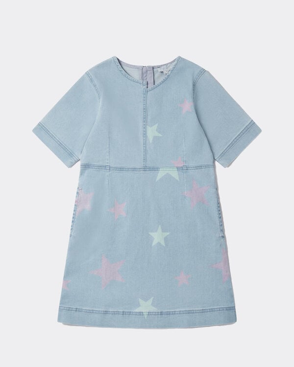 Stella Star Print Denim T-Shirt Dress Light Blue