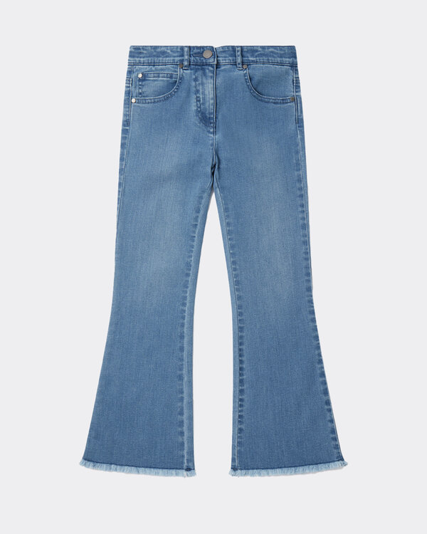 Mid Wash Frayed Hem Flared Jeans