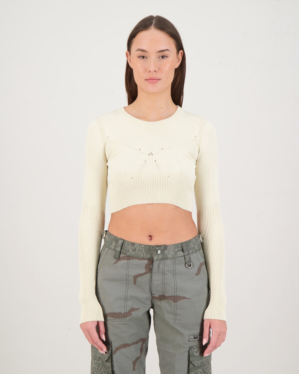 Rib Knit Cropped Top Weiss