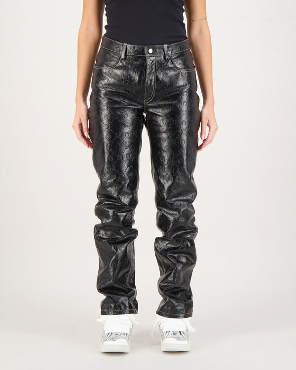 Embossed Leather Straight Leg Pants Black