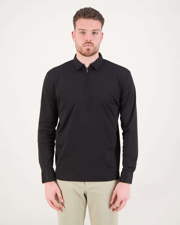 Long Sleeve Zip Up Polo Black