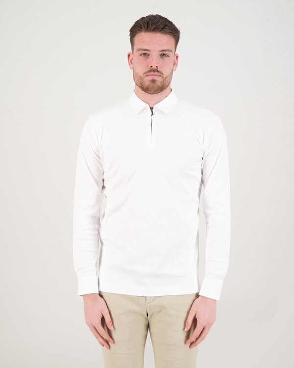 Long Sleeve Zip Up Polo weiß