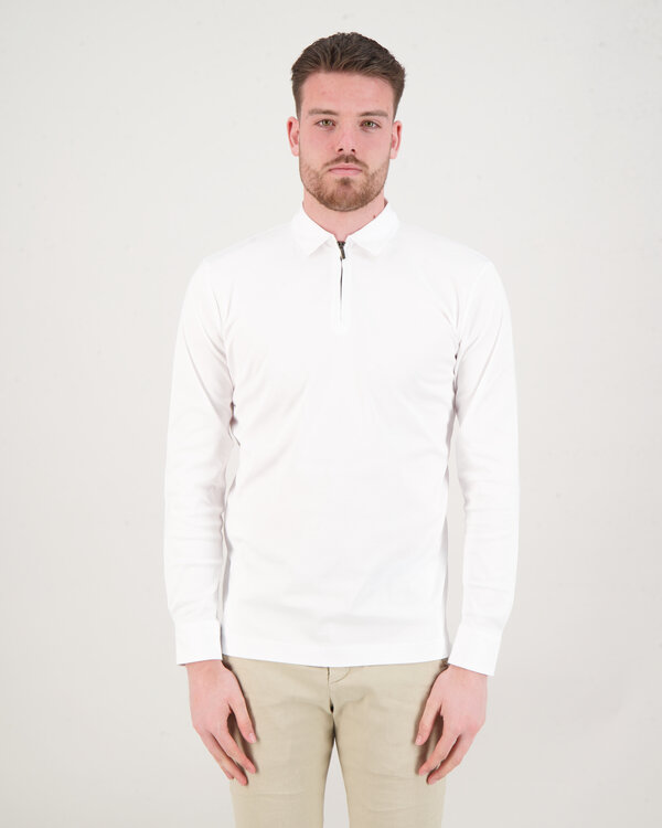 Long Sleeve Zip Up Polo White