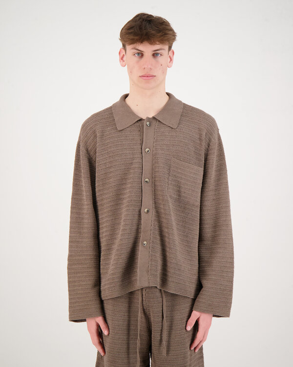 Nicolas Regular price Linear Crochet Shirt Brown