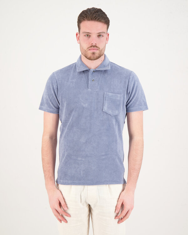 Terry Towelling Polo Blau / Grau