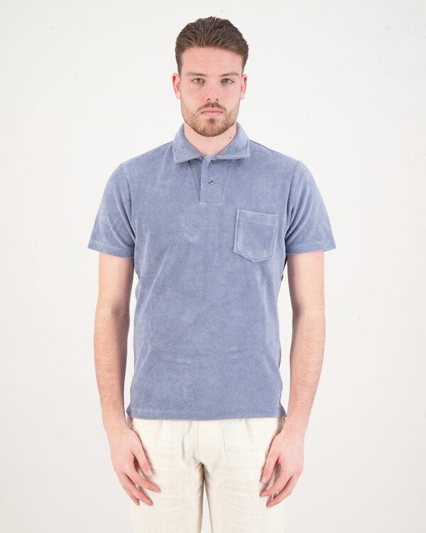 Terry Towelling Polo Blauw / Grijs