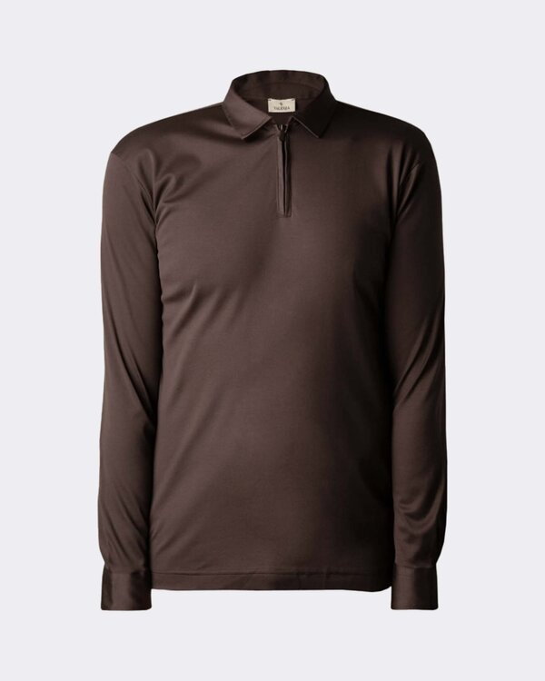 Long Sleeve Zip Up Polo Brown